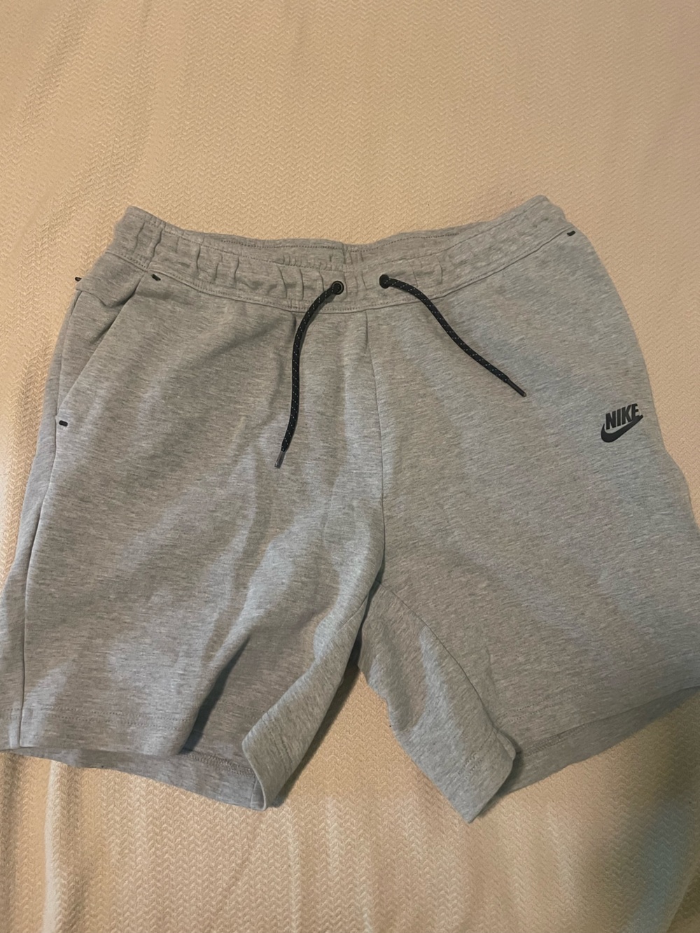 Nike Men’s Light Grey Athletic Shorts with Black Drawstring